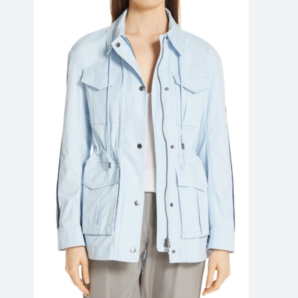 ATM Cotton Twill Field Jacket Size M Women Cotton Blend Hood Pocket Powder Blue